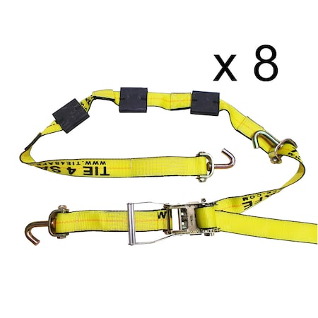 Tie 4 Safe 2" x 10' Auto Transport Tie Down w/ J Hooks, WLL: 3, 333 lbs., PK8 RT51-510-W54-8